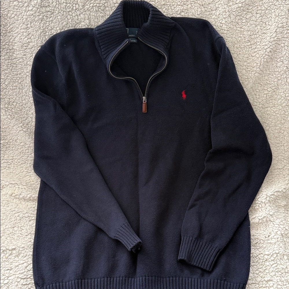 Polo by Ralph Lauren Navy Half-Zip Sweater with Red Pony